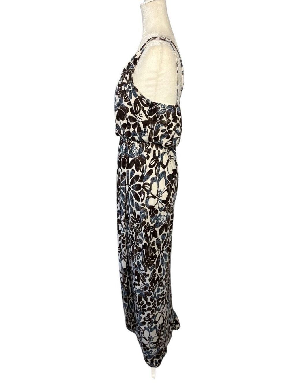 LOFT brown and blue tropical floral sleeveless faux wrap maxi dress - M - Picture 3 of 9